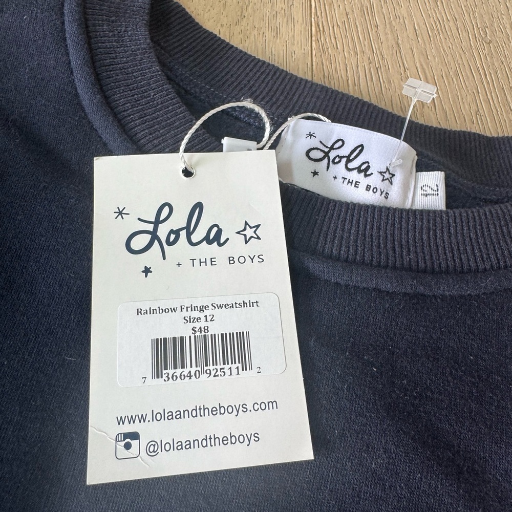 Lola + The Boys Navy Sweatshirt with Rainbow Fringe size 12 - Picture 4 of 4
